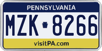 PA license plate MZK8266