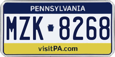 PA license plate MZK8268