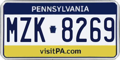 PA license plate MZK8269