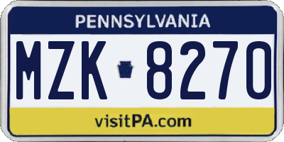 PA license plate MZK8270
