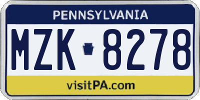 PA license plate MZK8278