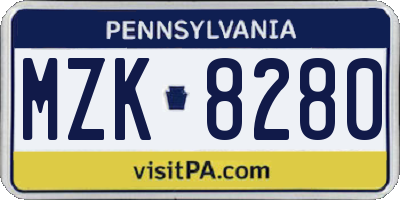 PA license plate MZK8280
