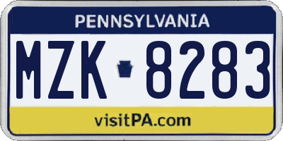 PA license plate MZK8283