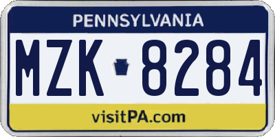 PA license plate MZK8284