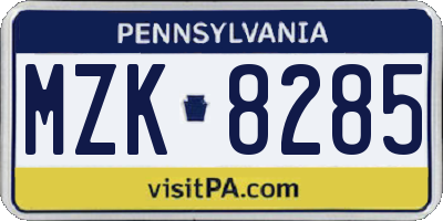 PA license plate MZK8285