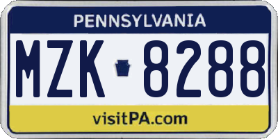 PA license plate MZK8288