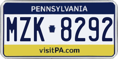 PA license plate MZK8292