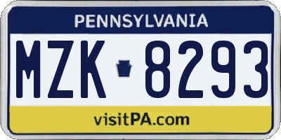 PA license plate MZK8293