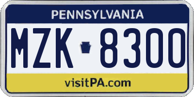 PA license plate MZK8300