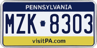 PA license plate MZK8303