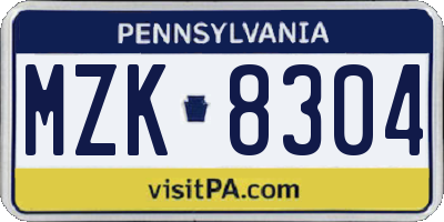 PA license plate MZK8304