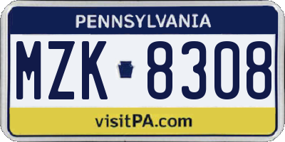 PA license plate MZK8308