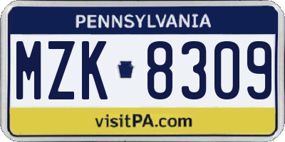 PA license plate MZK8309