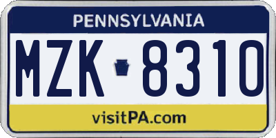 PA license plate MZK8310