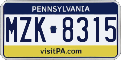 PA license plate MZK8315
