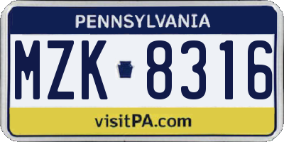 PA license plate MZK8316