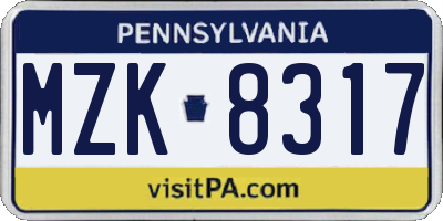 PA license plate MZK8317