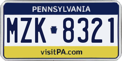 PA license plate MZK8321