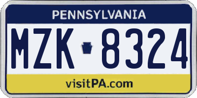 PA license plate MZK8324