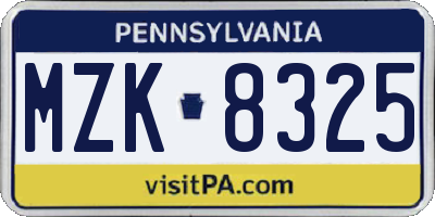 PA license plate MZK8325