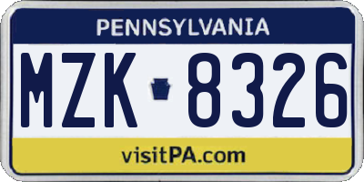 PA license plate MZK8326