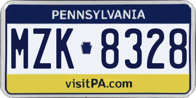 PA license plate MZK8328