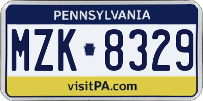 PA license plate MZK8329