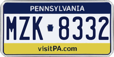 PA license plate MZK8332