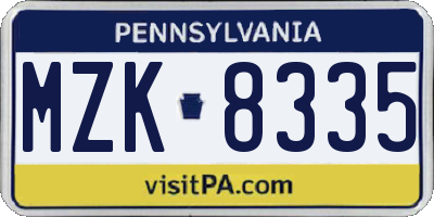 PA license plate MZK8335