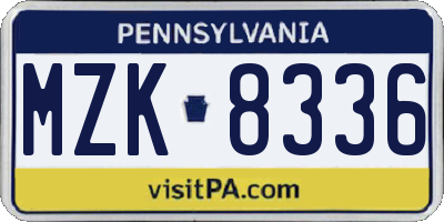PA license plate MZK8336