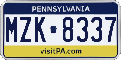 PA license plate MZK8337