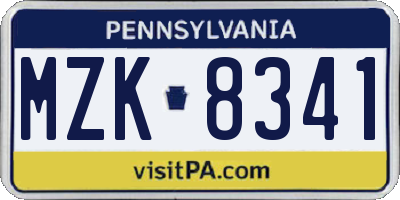 PA license plate MZK8341