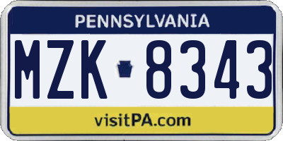 PA license plate MZK8343