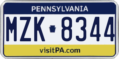PA license plate MZK8344