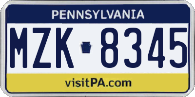 PA license plate MZK8345