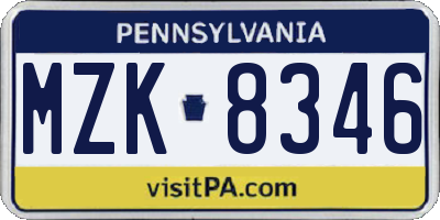 PA license plate MZK8346