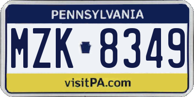 PA license plate MZK8349