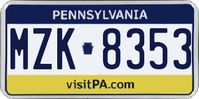 PA license plate MZK8353