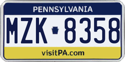 PA license plate MZK8358
