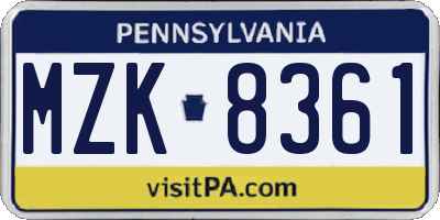 PA license plate MZK8361