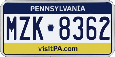 PA license plate MZK8362