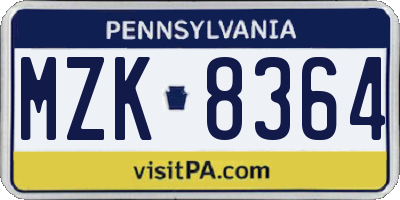 PA license plate MZK8364