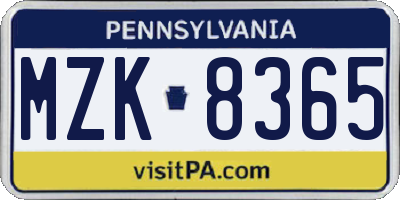 PA license plate MZK8365