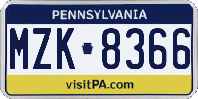 PA license plate MZK8366