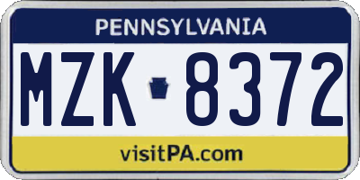 PA license plate MZK8372