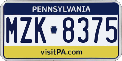 PA license plate MZK8375