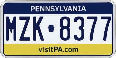 PA license plate MZK8377