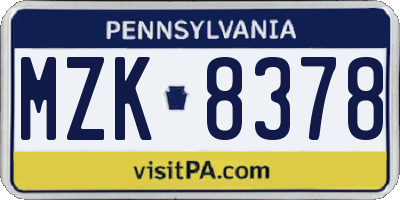 PA license plate MZK8378
