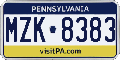 PA license plate MZK8383