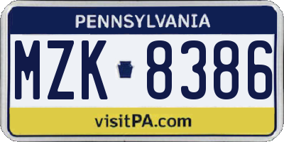 PA license plate MZK8386